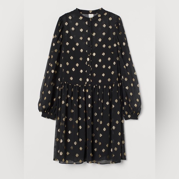 H&M black/gold chiffon dress sz L - Picture 3 of 9